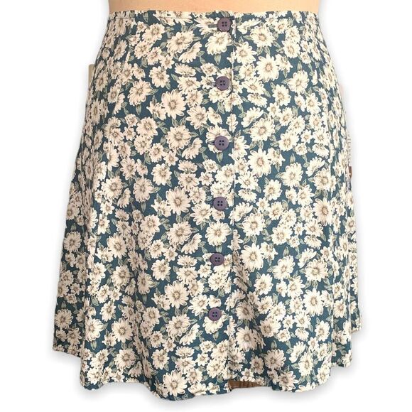 Vintage Express Skirt Blue Floral Button-Front A-Line Mini Size 10 Deadstock - Picture 2 of 9